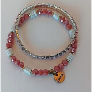 Erimesh Pink AB Glass & Pink Rhinestone Stretch Bracelet Set Of 2